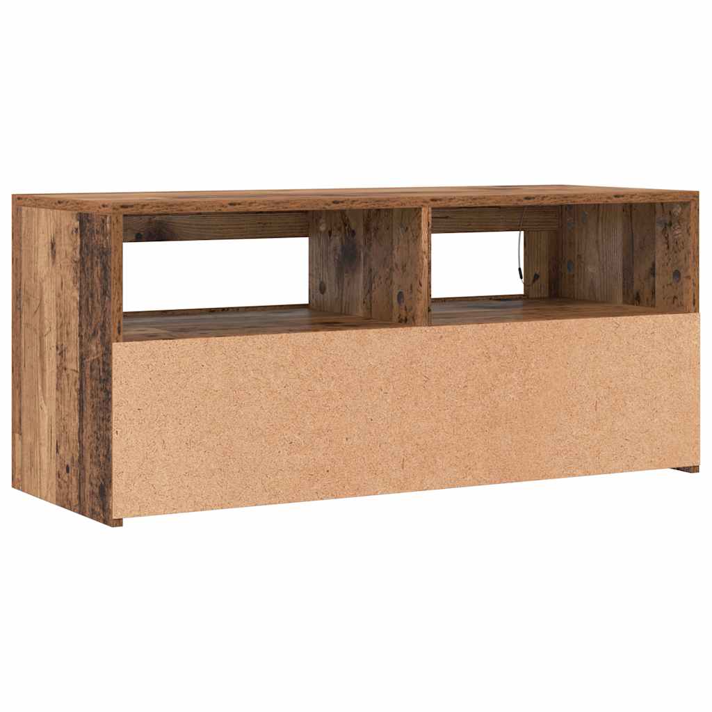 tv-bord m. LED-lys 90x35x40 cm konstrueret træ antikt træ