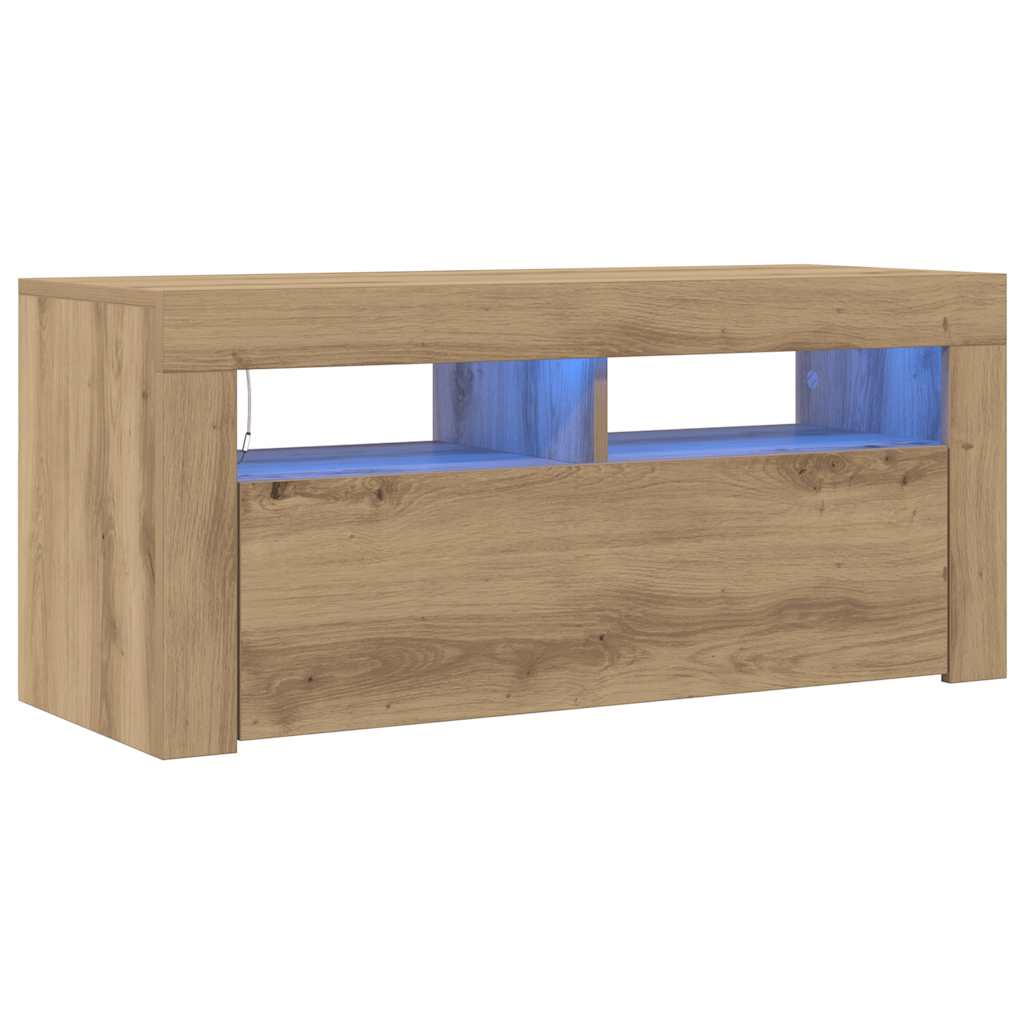 tv-bord med LED-lys 90x35x40 cm konstrueret træ kunsteg