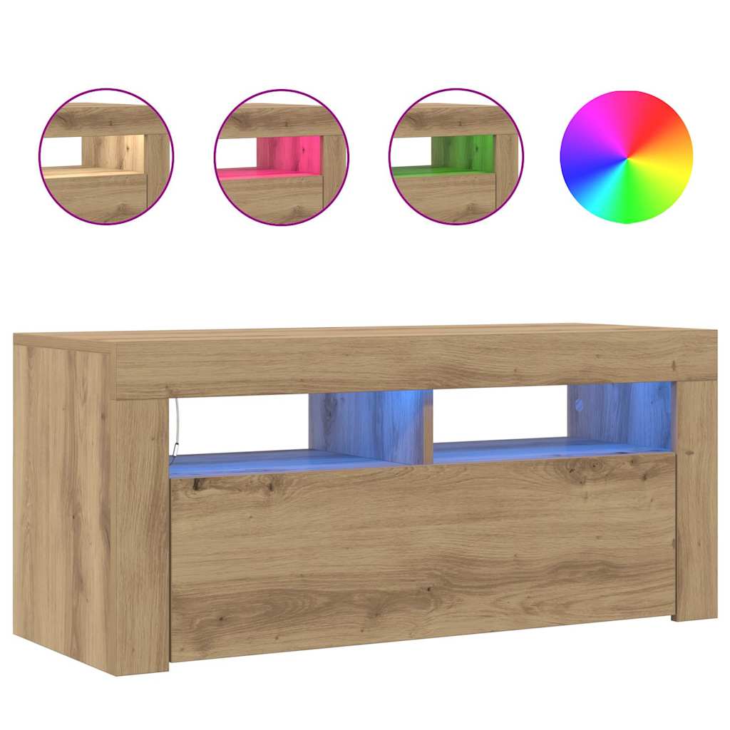 tv-bord med LED-lys 90x35x40 cm konstrueret træ kunsteg