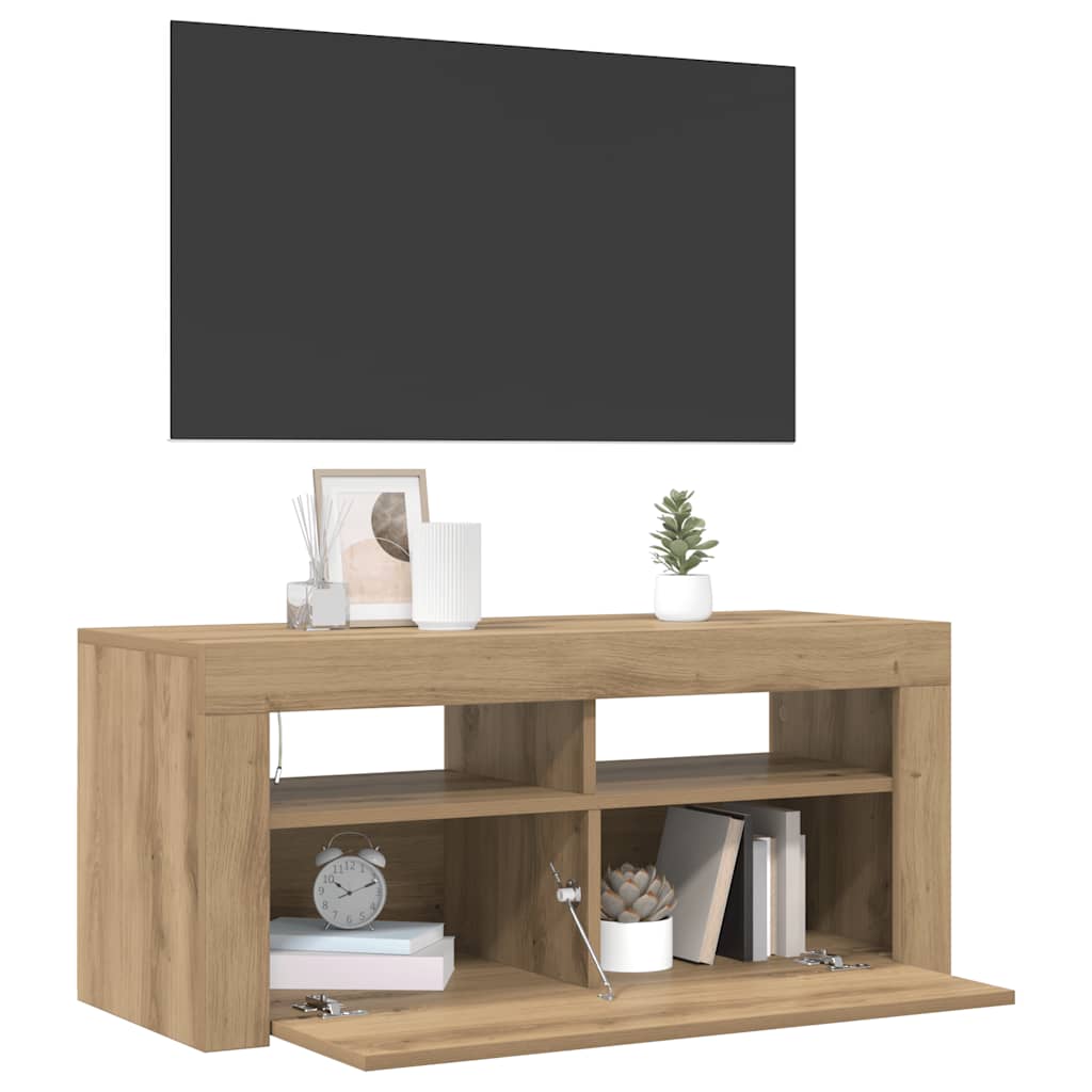 tv-bord med LED-lys 90x35x40 cm konstrueret træ kunsteg