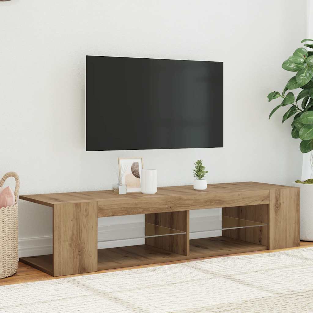 tv-bord med LED-lys 135x39x30 cm konstrueret træ kunsteg