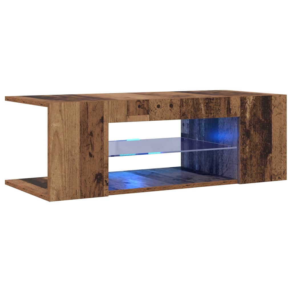 tv-bord m. LED-lys 90x39x30 cm konstrueret træ antikt træ