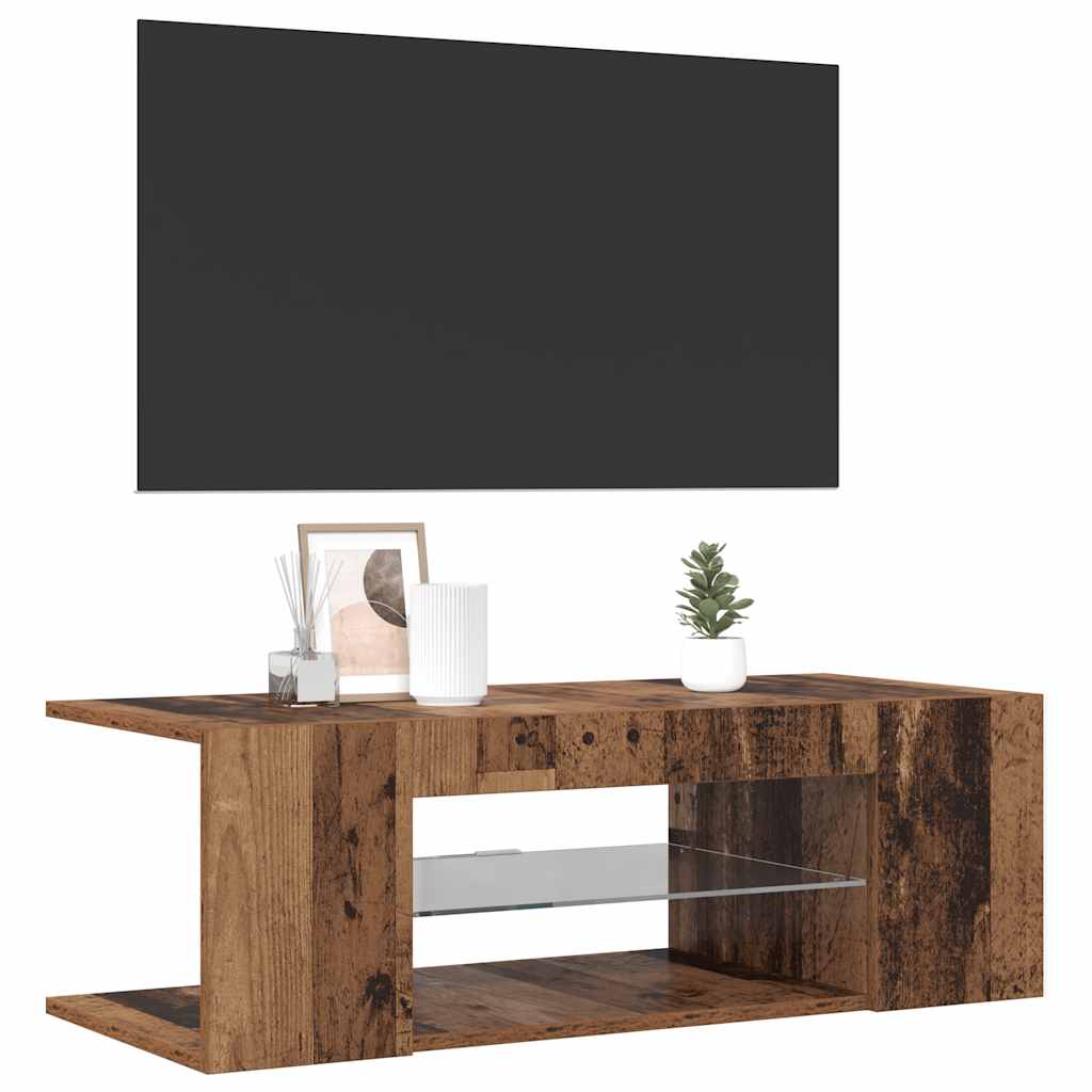 tv-bord m. LED-lys 90x39x30 cm konstrueret træ antikt træ