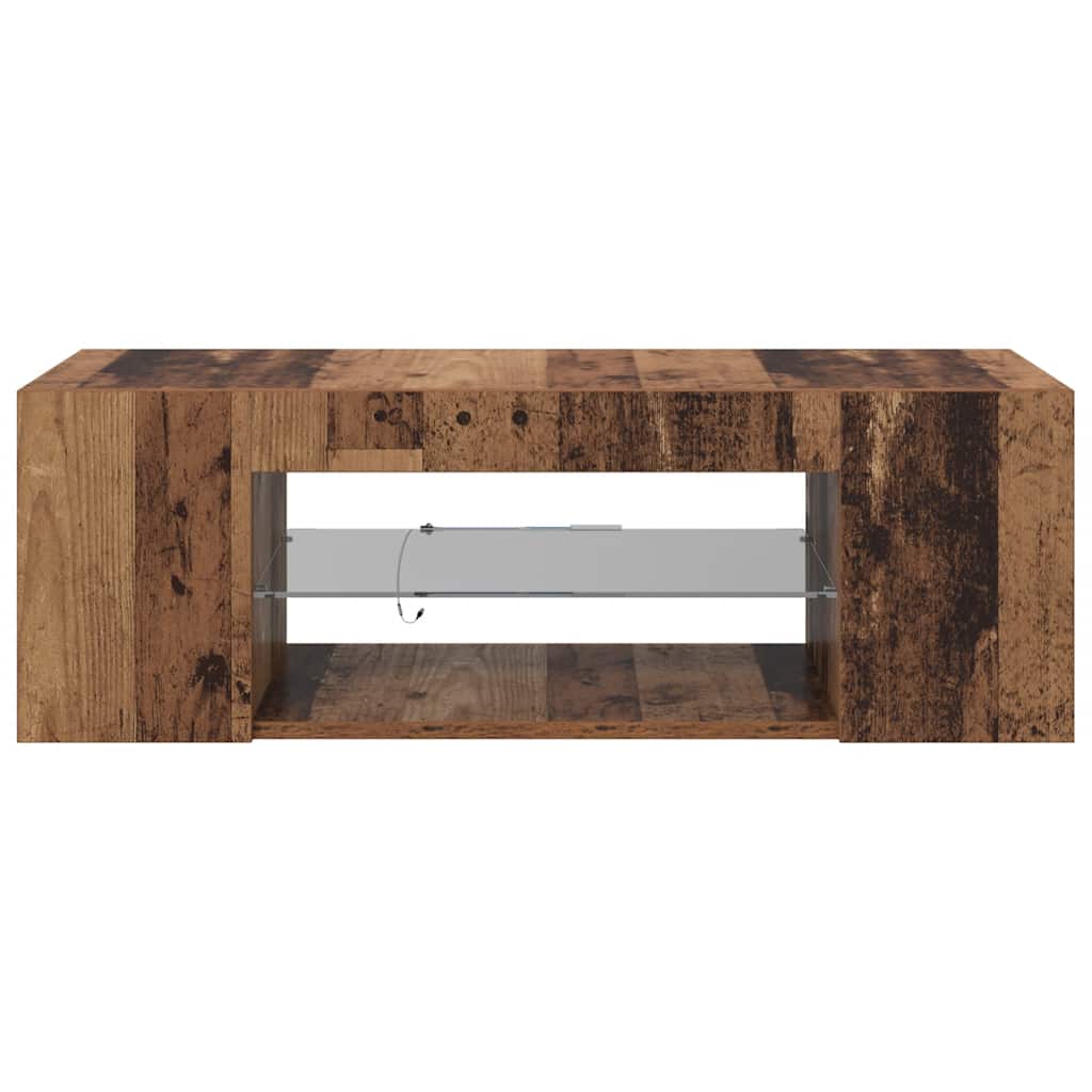 tv-bord m. LED-lys 90x39x30 cm konstrueret træ antikt træ