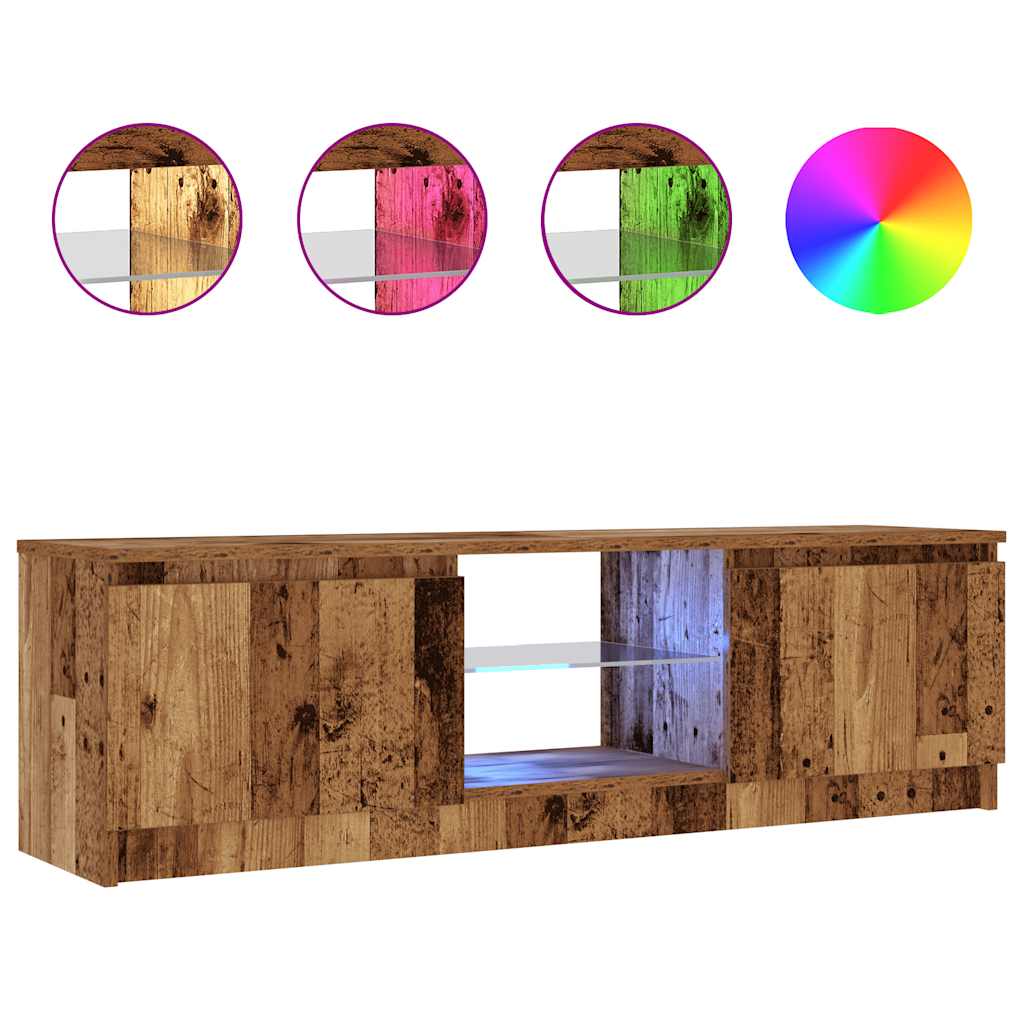 tv-bord m. LED-lys 120x30x36 cm konstrueret træ antikt træ