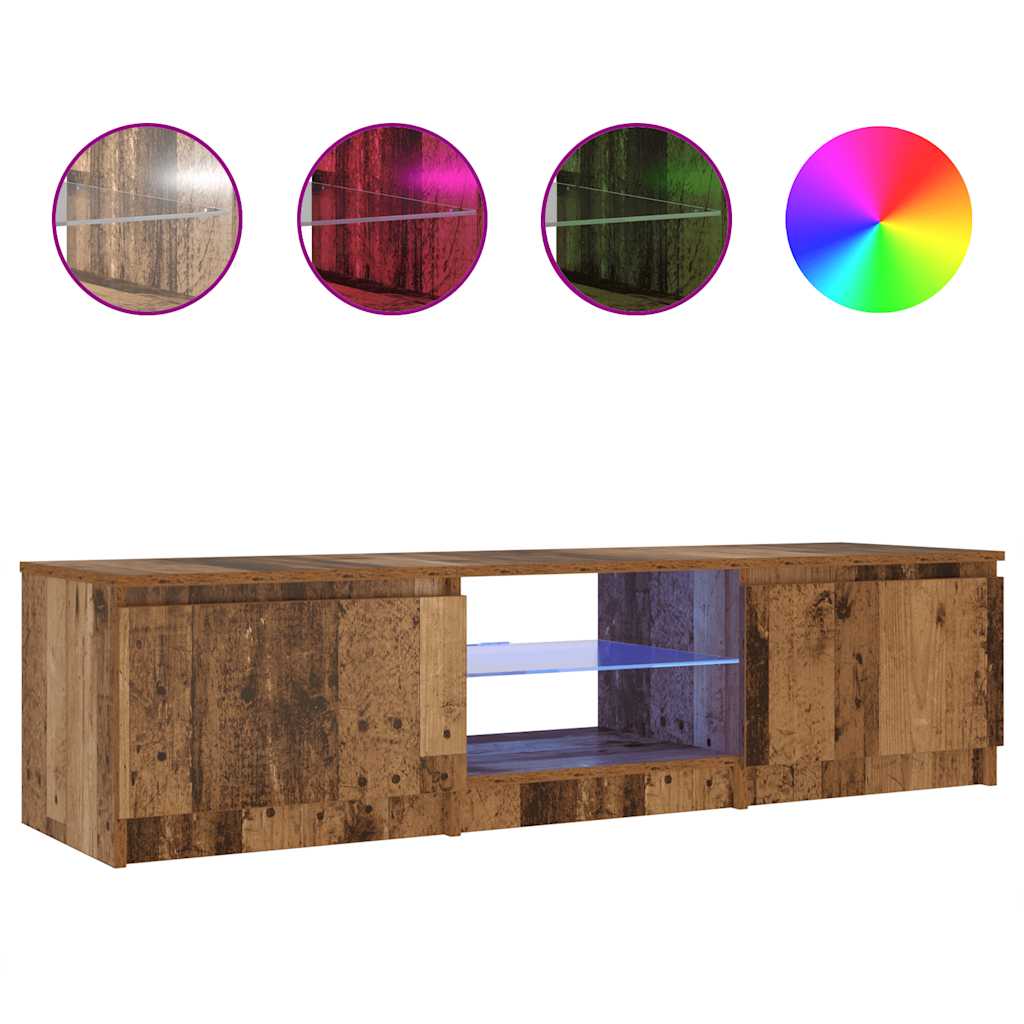 tv-bord m. LED-lys 140x40x36 cm konstrueret træ antikt træ