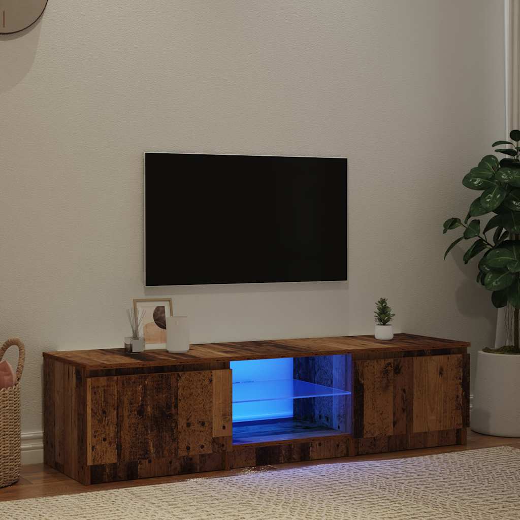 tv-bord m. LED-lys 140x40x36 cm konstrueret træ antikt træ