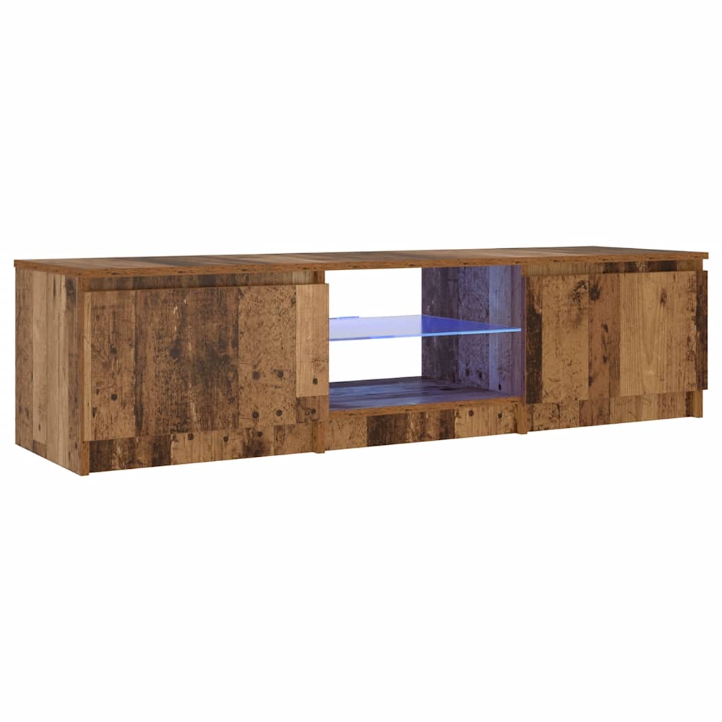 tv-bord m. LED-lys 140x40x36 cm konstrueret træ antikt træ