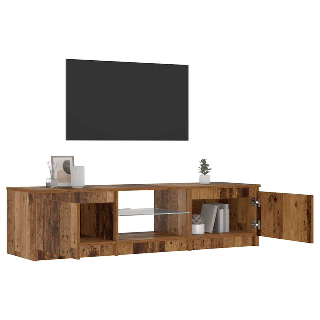 tv-bord m. LED-lys 140x40x36 cm konstrueret træ antikt træ