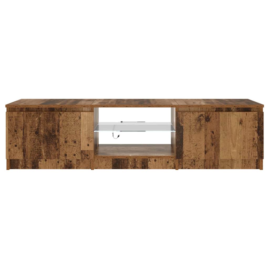 tv-bord m. LED-lys 140x40x36 cm konstrueret træ antikt træ