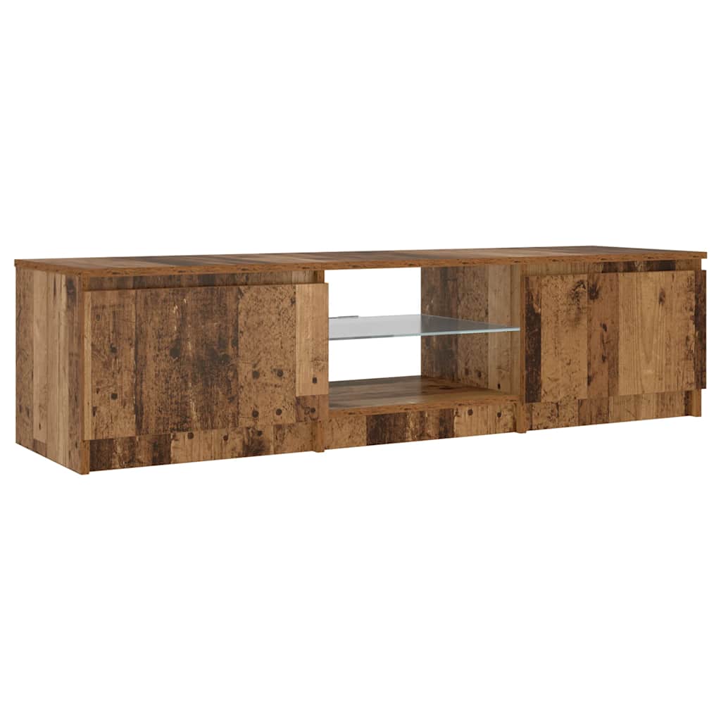 tv-bord m. LED-lys 140x40x36 cm konstrueret træ antikt træ