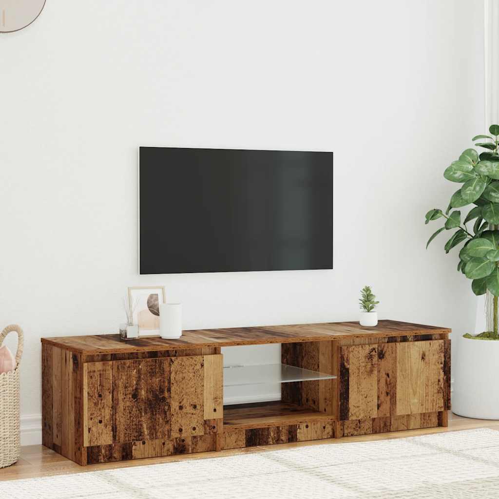 tv-bord m. LED-lys 140x40x36 cm konstrueret træ antikt træ