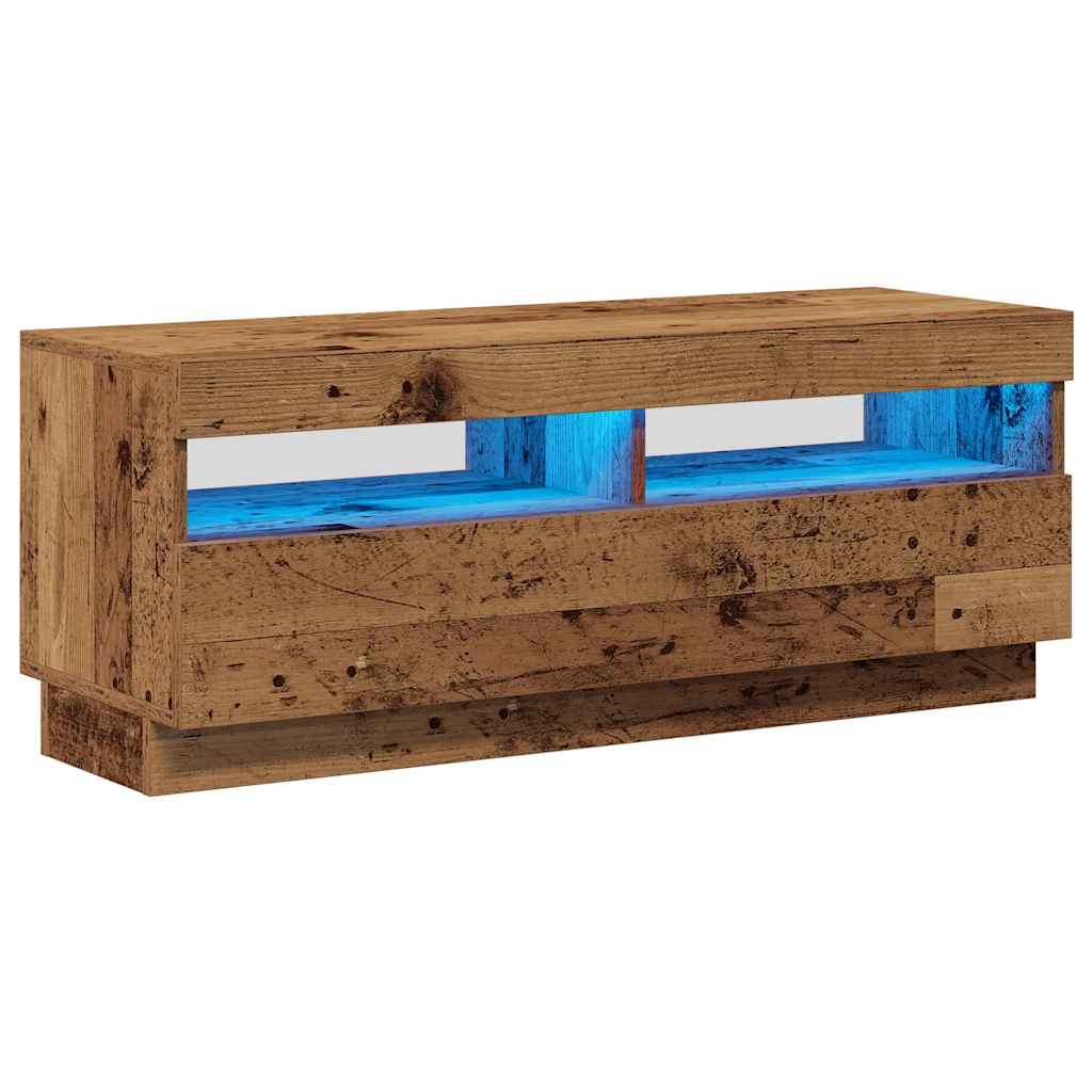 tv-bord m. LED-lys 100x35x40 cm konstrueret træ antikt træ