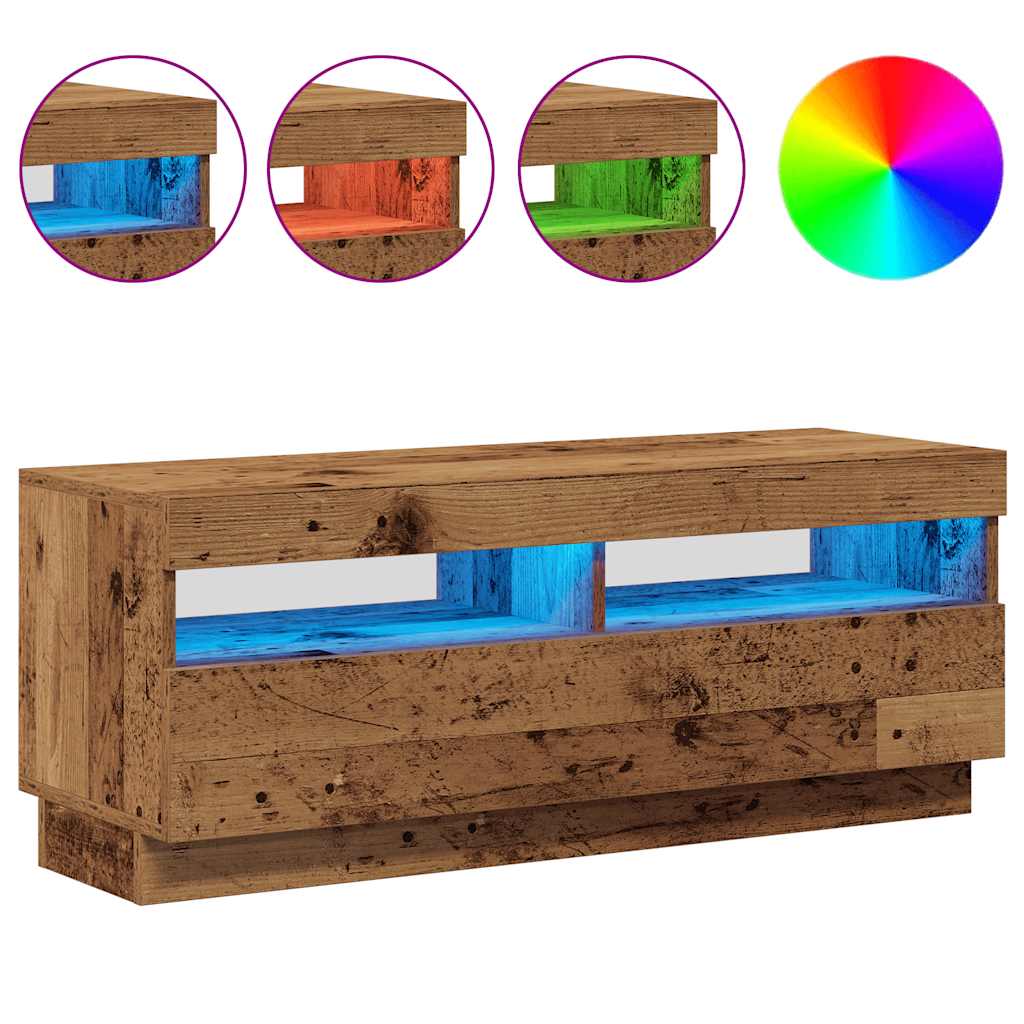 tv-bord m. LED-lys 100x35x40 cm konstrueret træ antikt træ