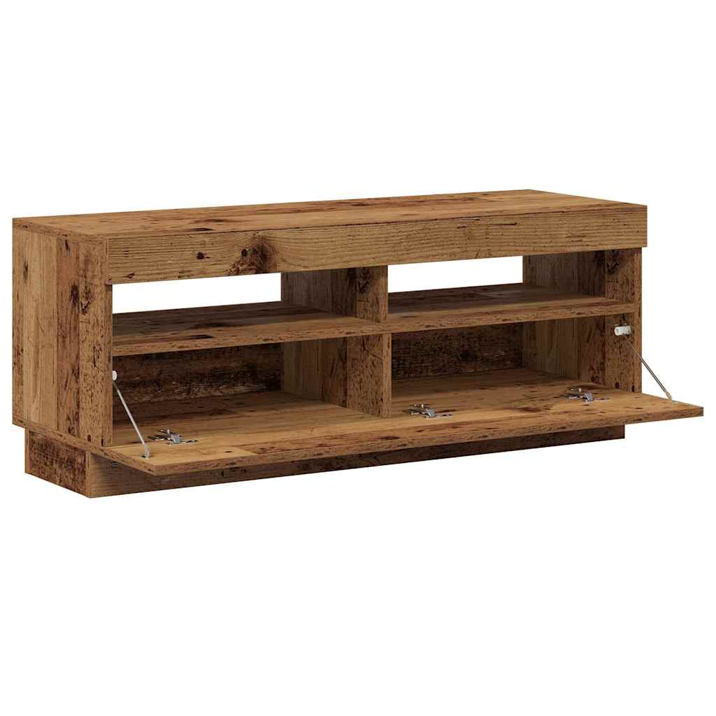 tv-bord m. LED-lys 100x35x40 cm konstrueret træ antikt træ