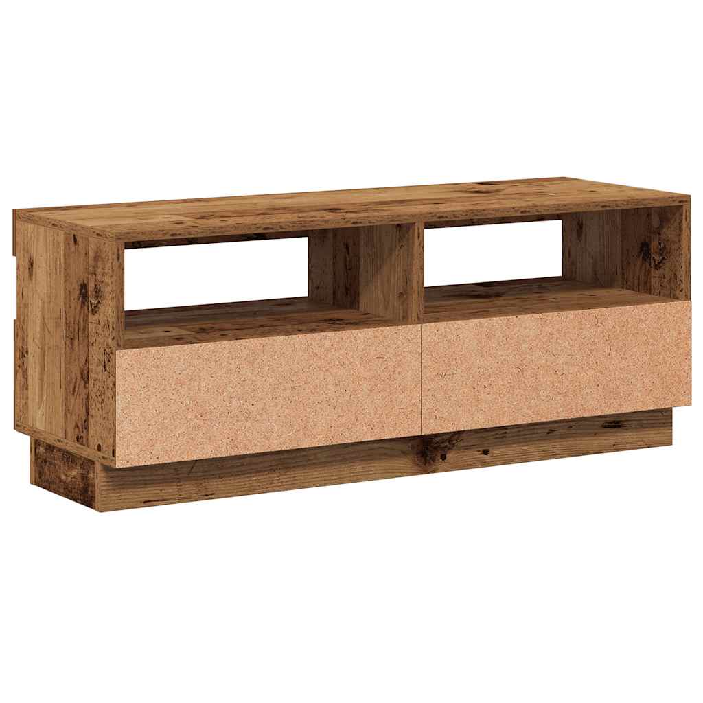 tv-bord m. LED-lys 100x35x40 cm konstrueret træ antikt træ