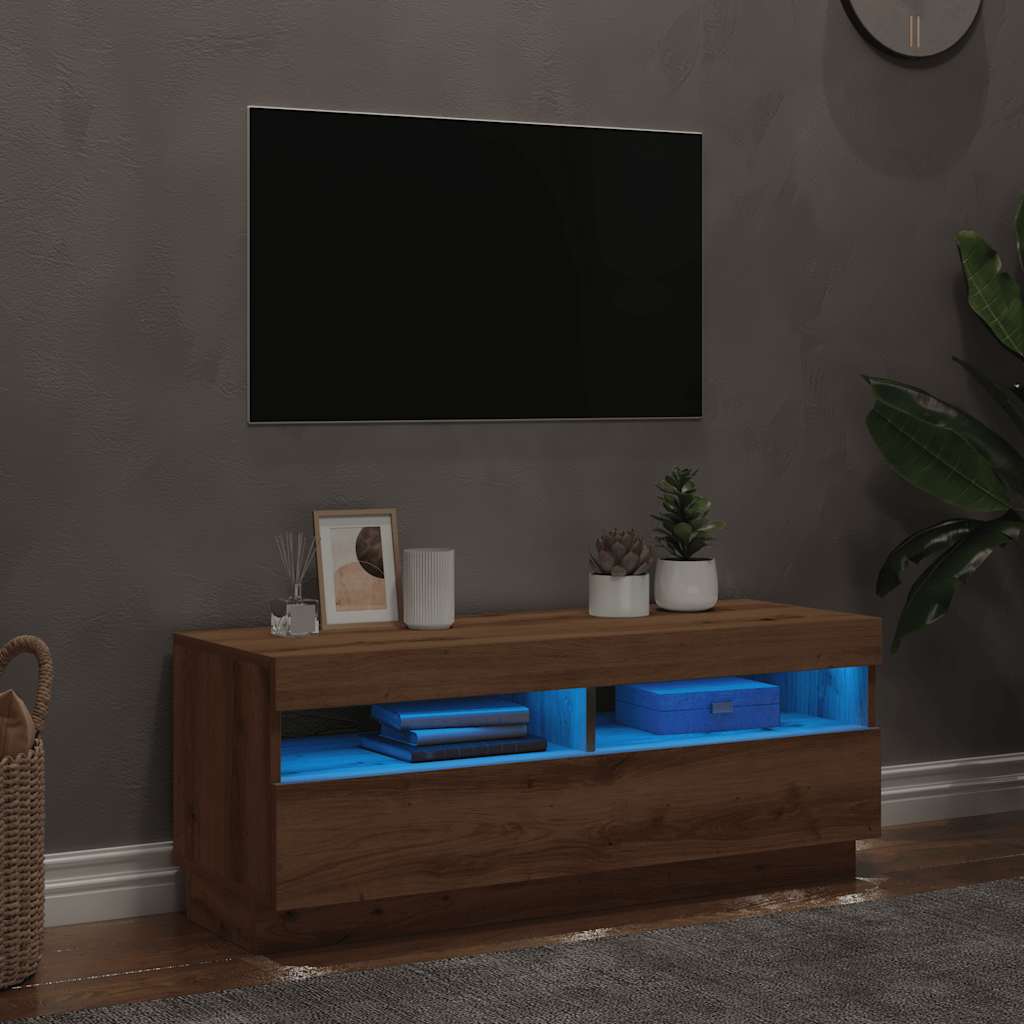 tv-bord med LED-lys 100x35x40 cm konstrueret træ kunsteg