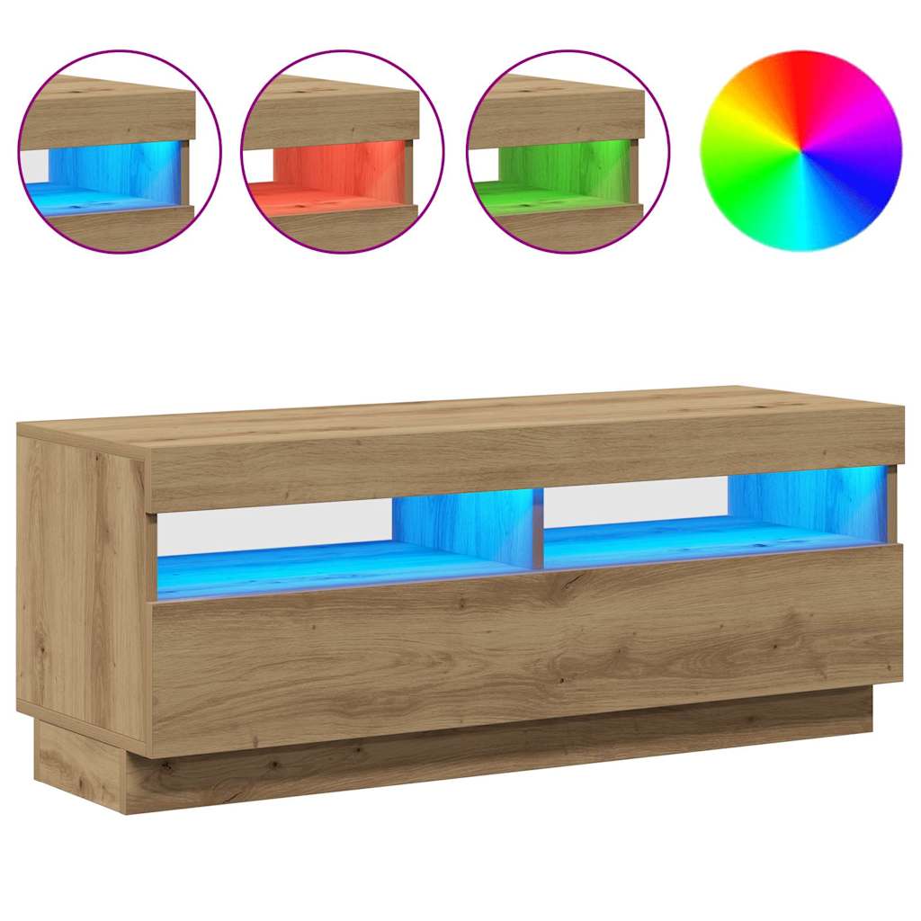 tv-bord med LED-lys 100x35x40 cm konstrueret træ kunsteg