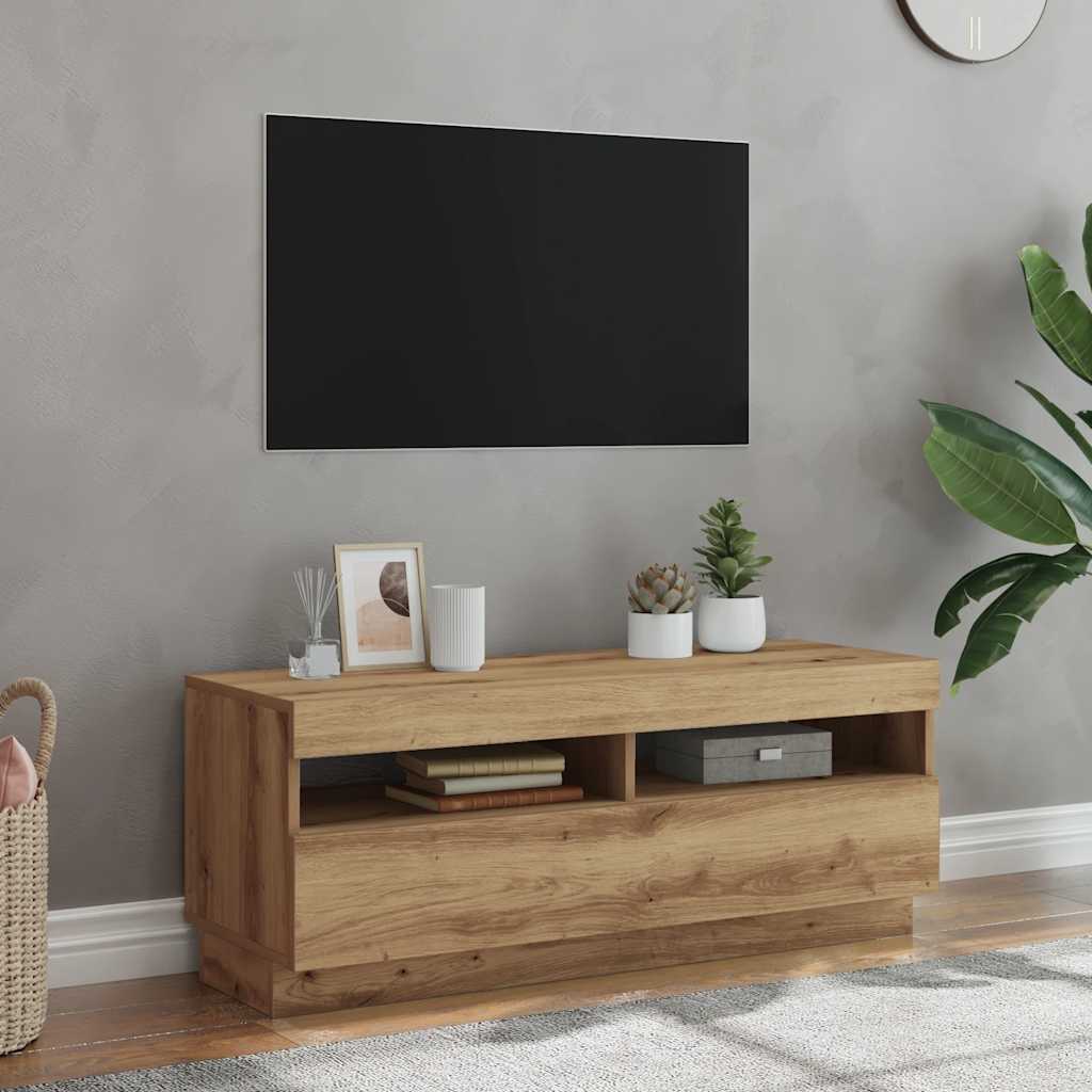 tv-bord med LED-lys 100x35x40 cm konstrueret træ kunsteg