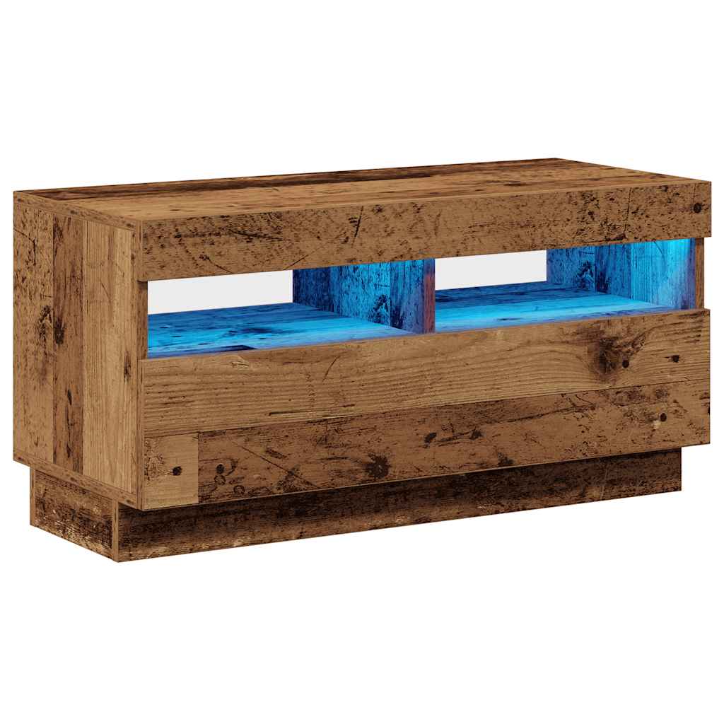 tv-bord med LED-lys 80x35x40 cm konstrueret træ antikt træ