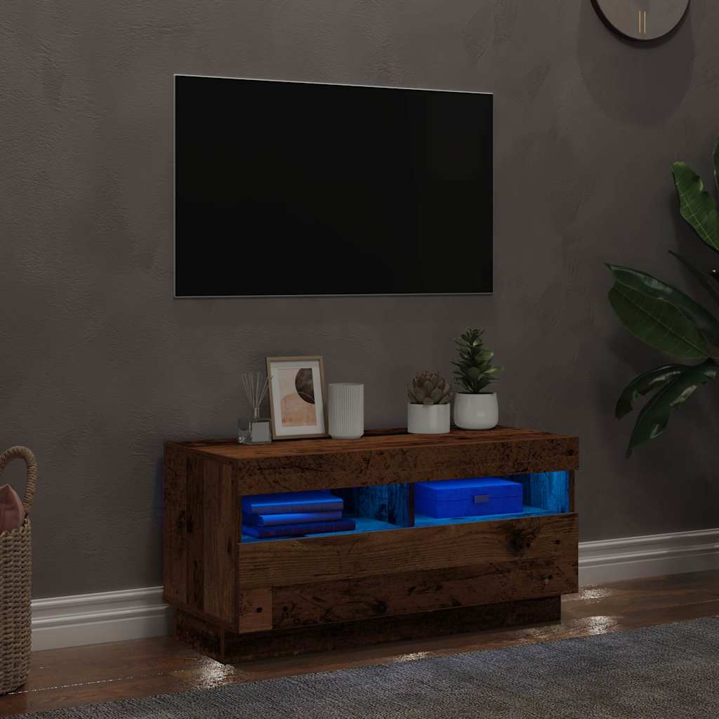 tv-bord med LED-lys 80x35x40 cm konstrueret træ antikt træ
