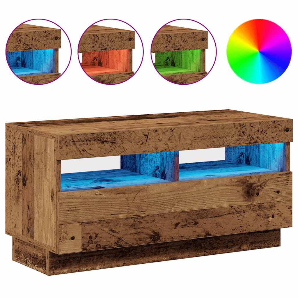 tv-bord med LED-lys 80x35x40 cm konstrueret træ antikt træ