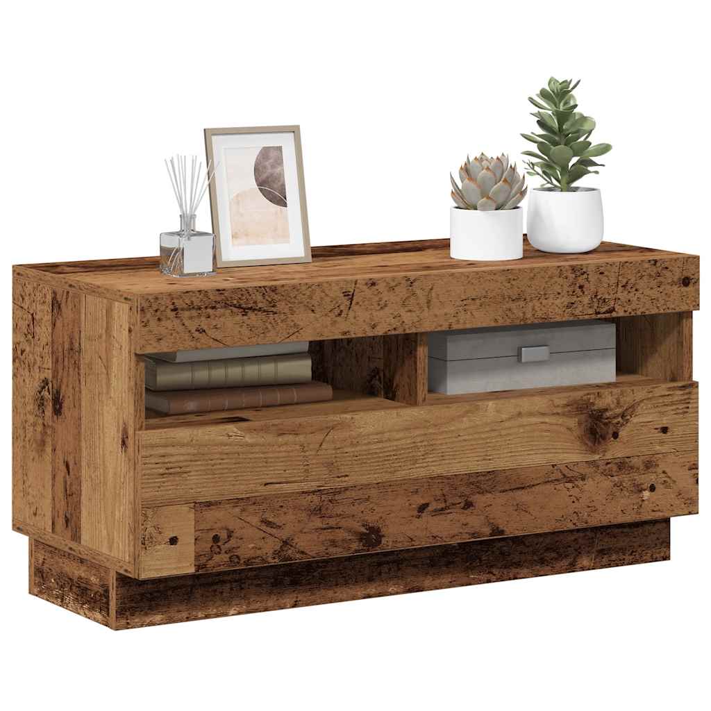 tv-bord med LED-lys 80x35x40 cm konstrueret træ antikt træ