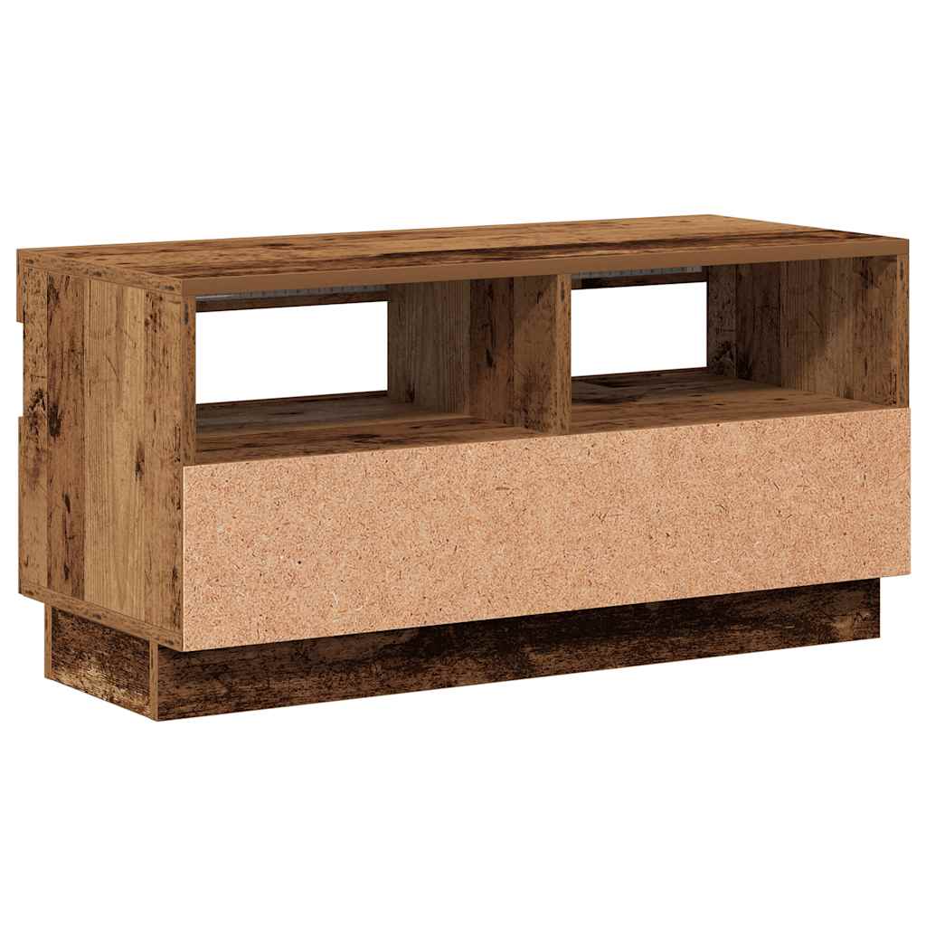 tv-bord med LED-lys 80x35x40 cm konstrueret træ antikt træ