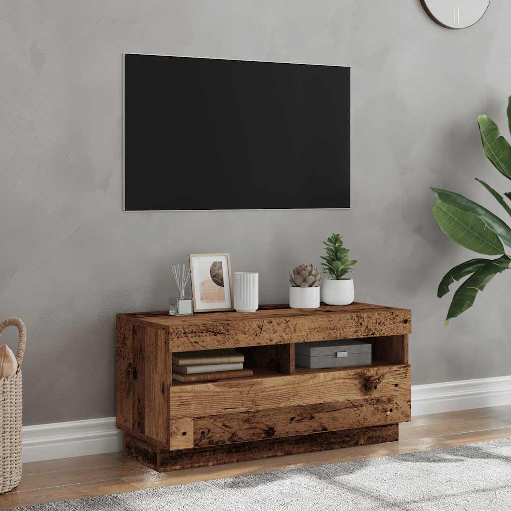 tv-bord med LED-lys 80x35x40 cm konstrueret træ antikt træ