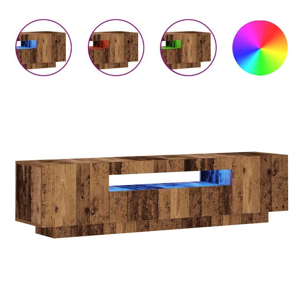 tv-bord m. LED-lys 160x35x40 cm konstrueret træ antikt træ