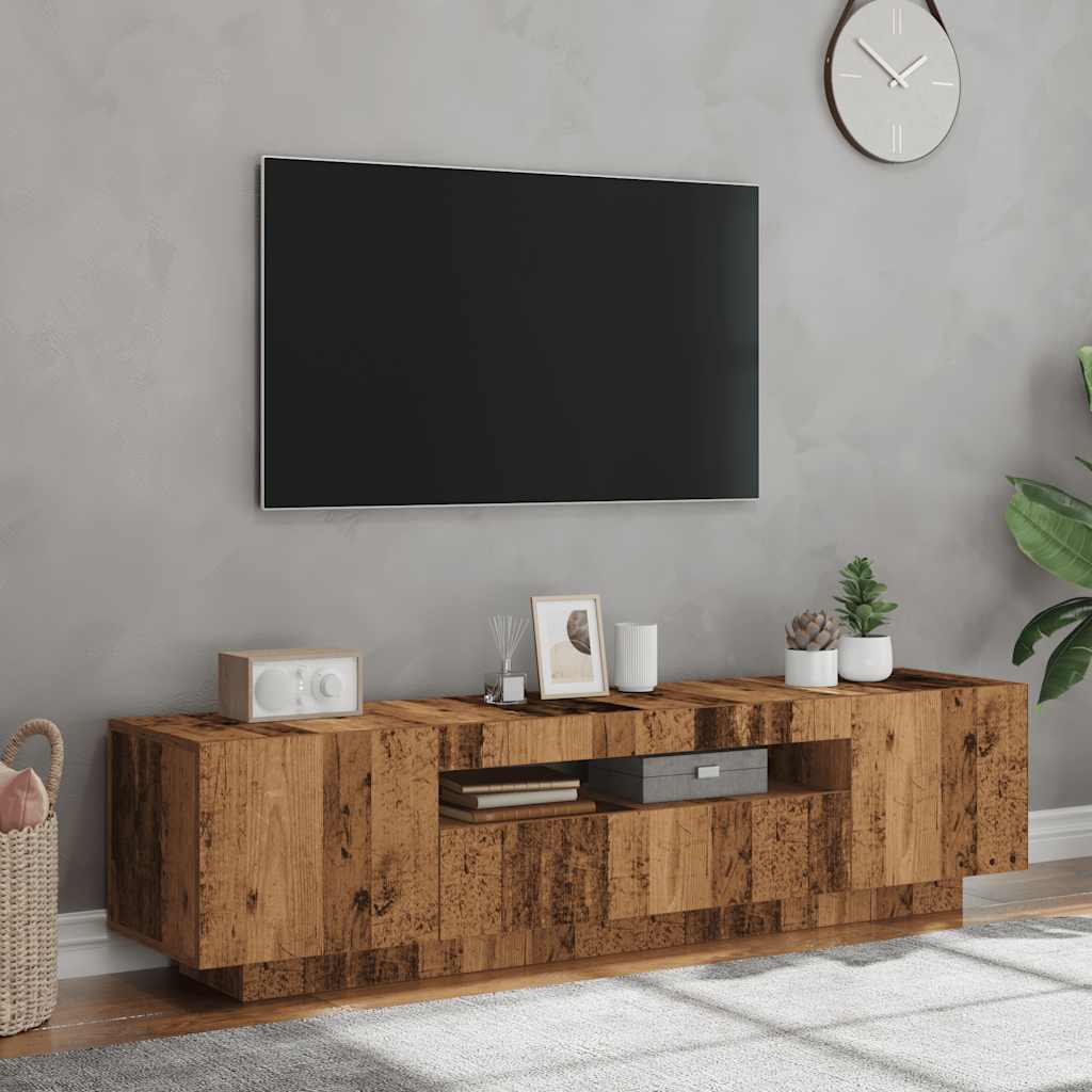 tv-bord m. LED-lys 160x35x40 cm konstrueret træ antikt træ