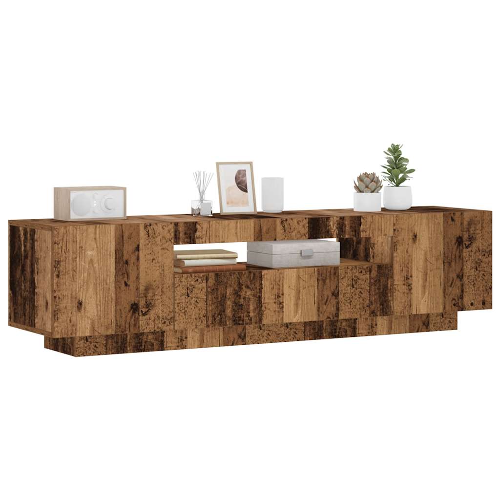tv-bord m. LED-lys 160x35x40 cm konstrueret træ antikt træ