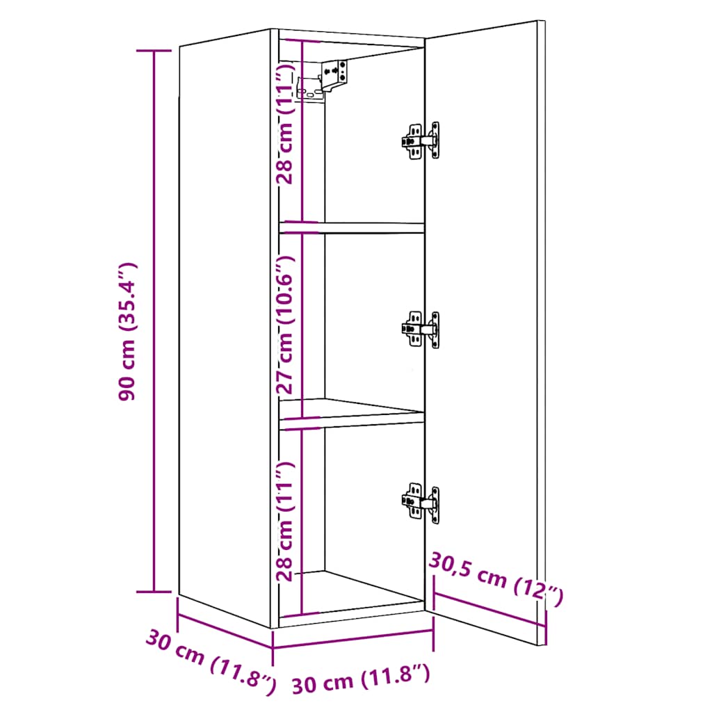 tv-bord 30,5x30x90 cm konstrueret træ antikt træ