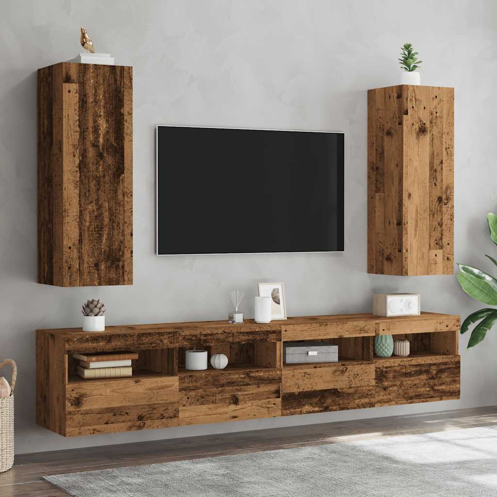 tv-skabe 2 stk. 30,5x30x90 cm konstrueret træ antikt træ