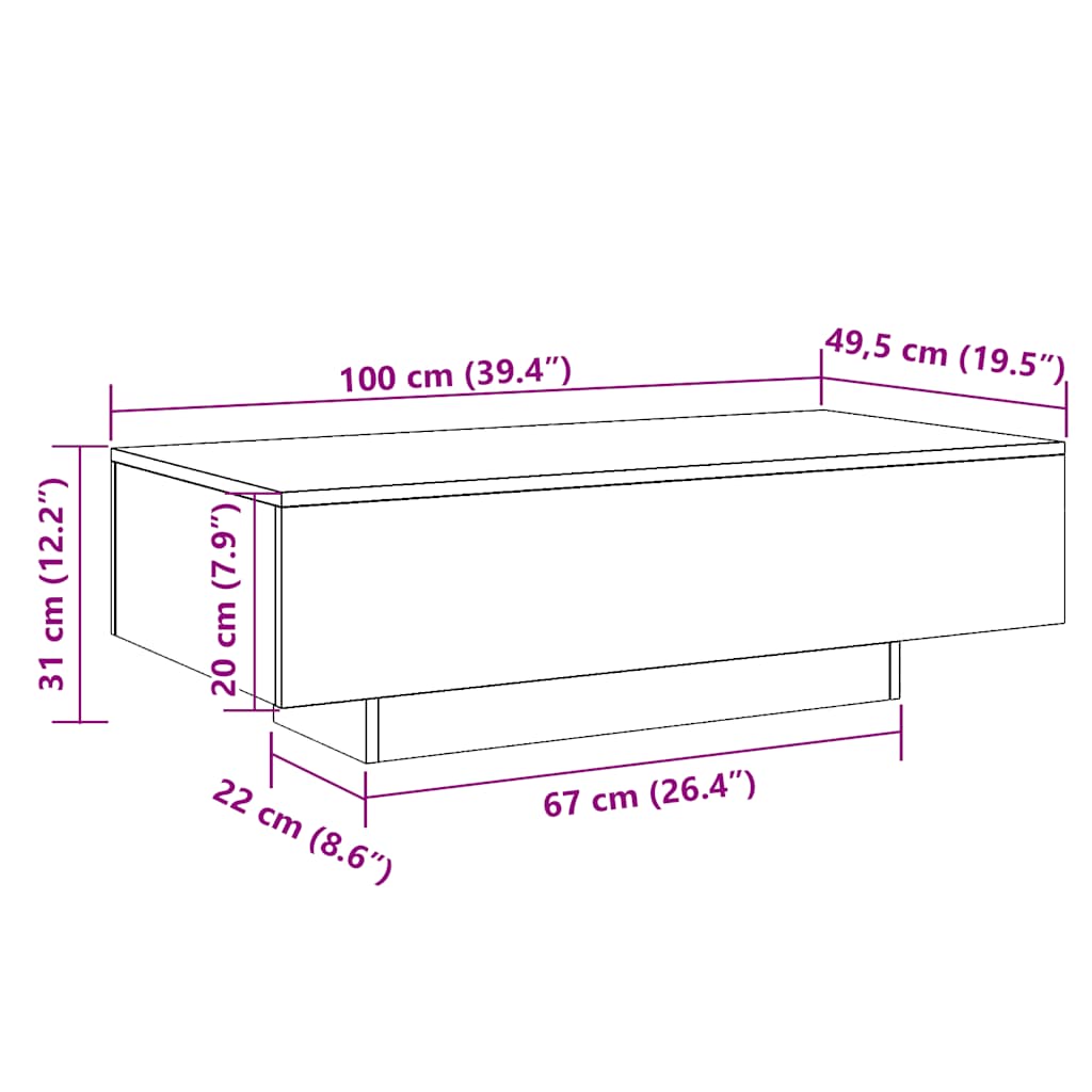 sofabord 100x49,5x31 cm konstrueret træ antikt træ