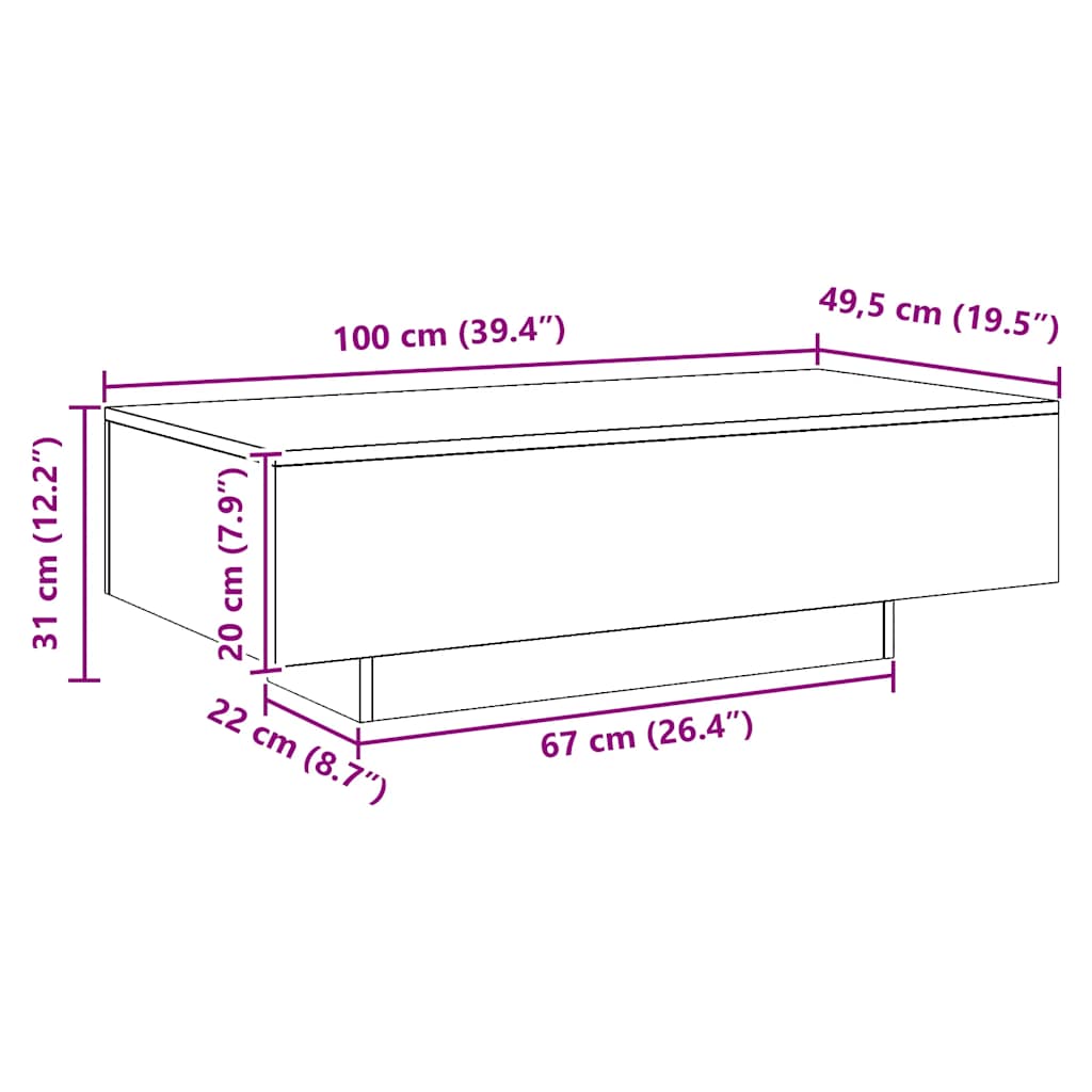sofabord 100x49,5x31 cm konstrueret træ kunsteg