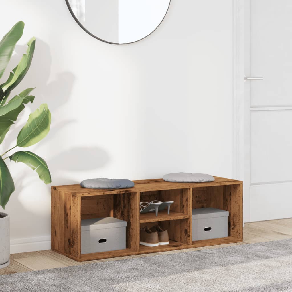 skobænk 102x35x35 cm konstrueret træ antikt trælook