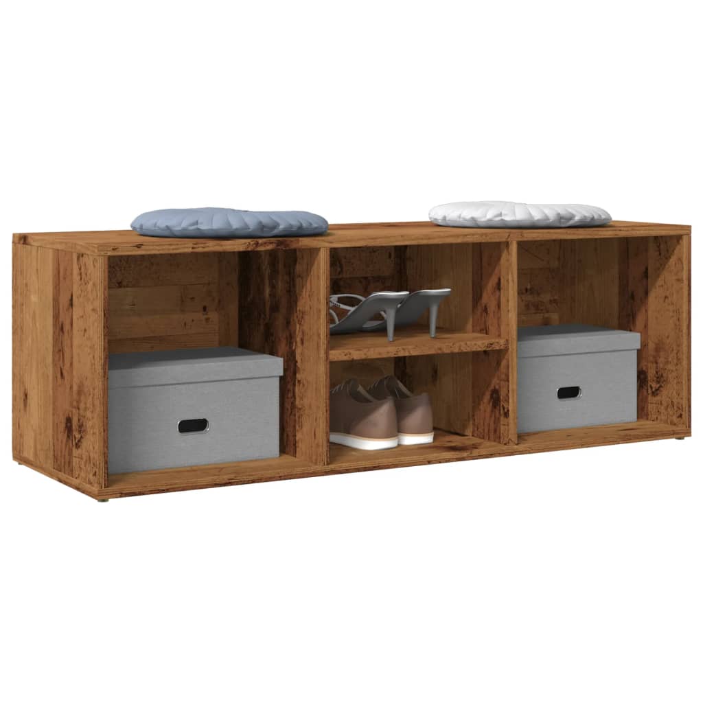 skobænk 102x35x35 cm konstrueret træ antikt trælook