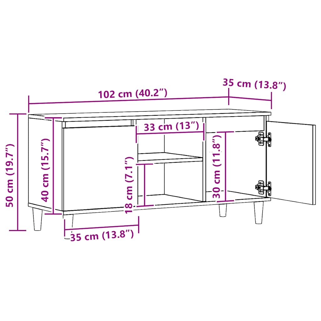tv-bord 102x35x50 cm konstrueret træ kunsteg