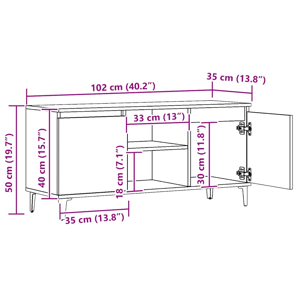 tv-bord 102x35x50 cm konstrueret træ kunsteg