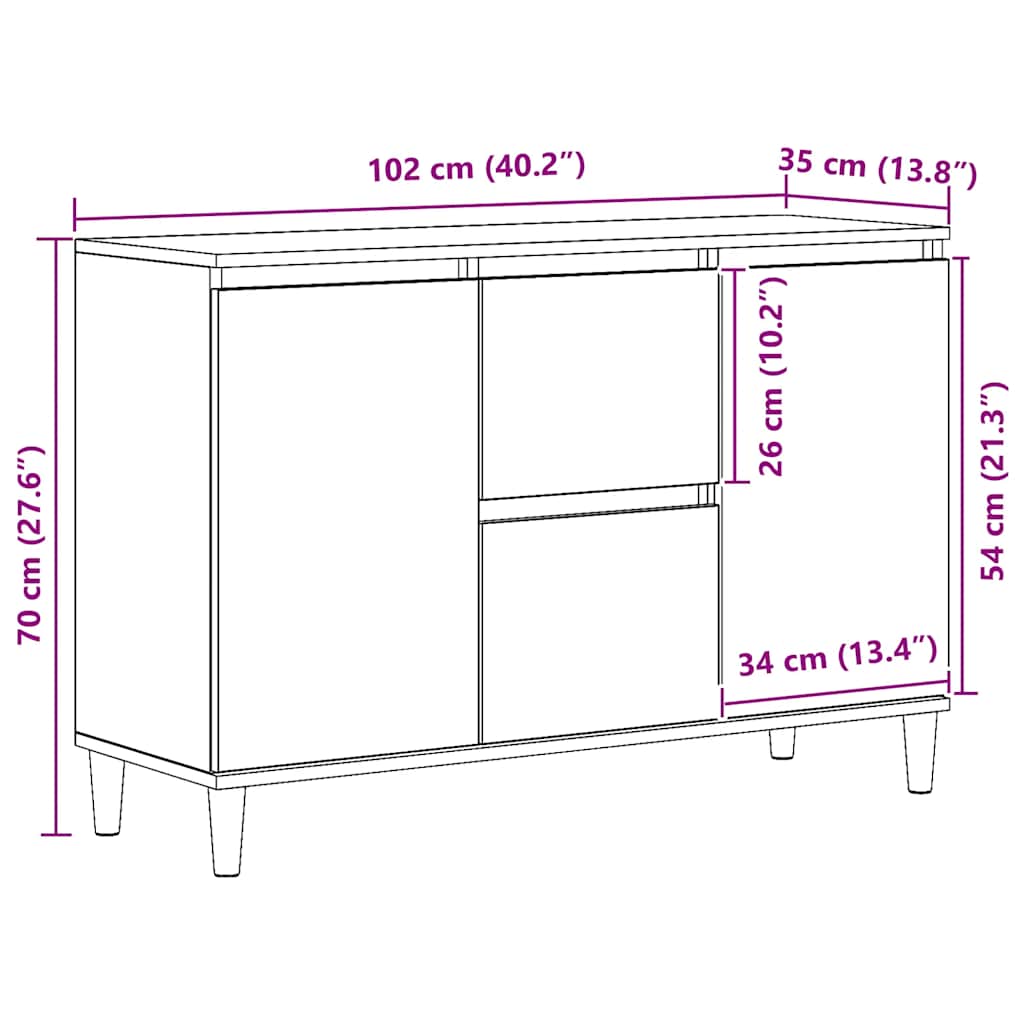 skænk 102x35x70 cm konstrueret træ kunsteg