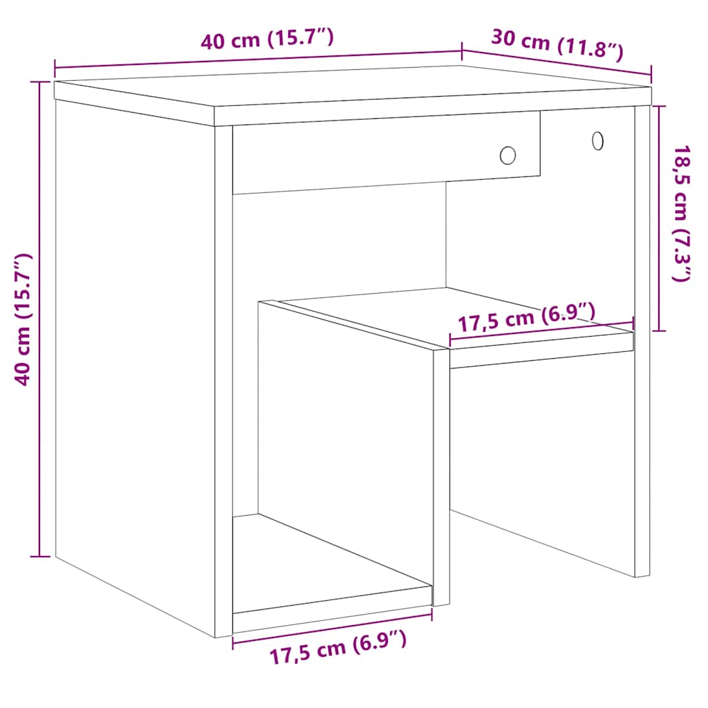 sengebord 40x30x40 cm konstrueret træ gammelt trælook