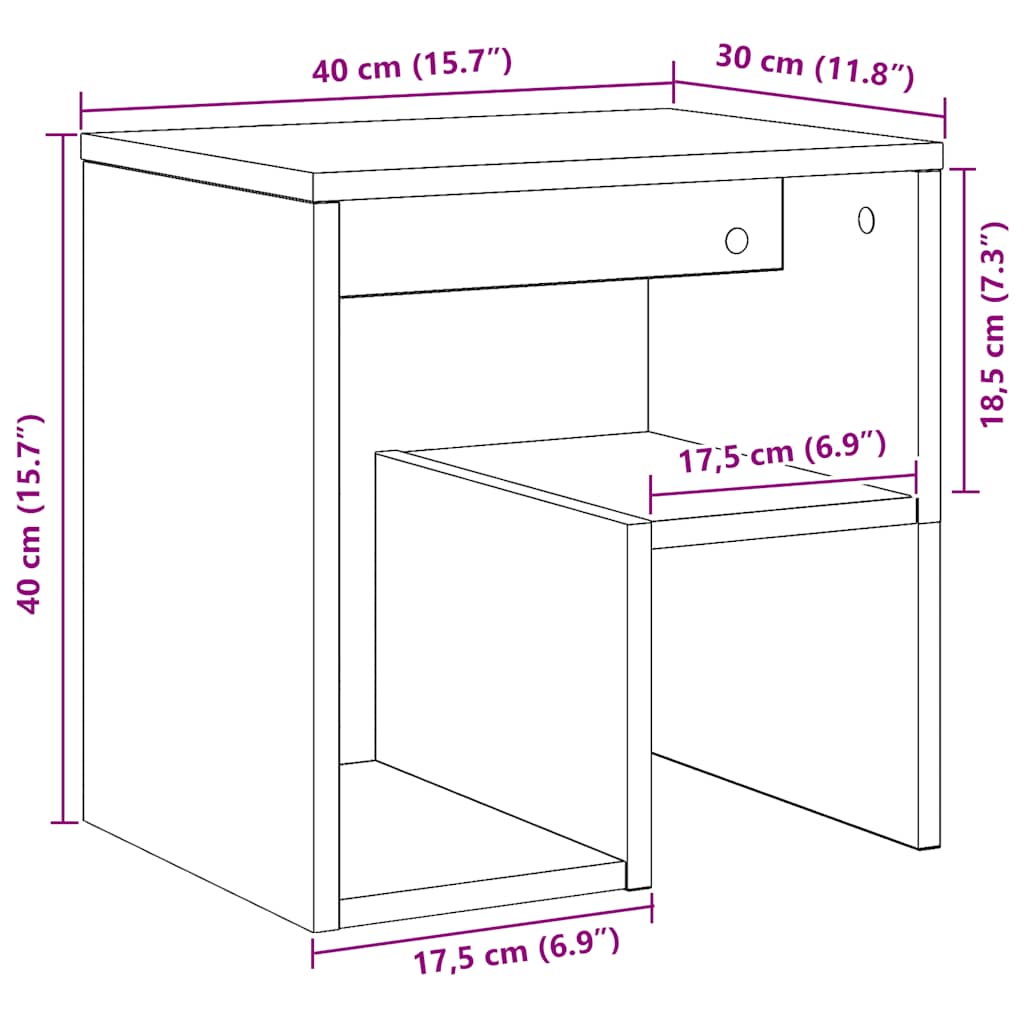 sengeborde 2 stk. 40x30x40 cm konstrueret træ egetræ