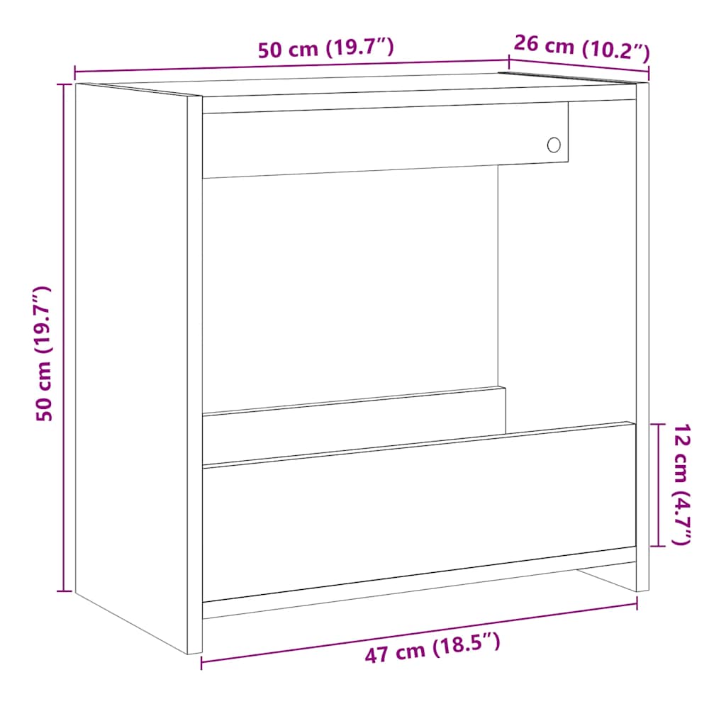 sidebord 50x26x50 cm spånplade antikt træ