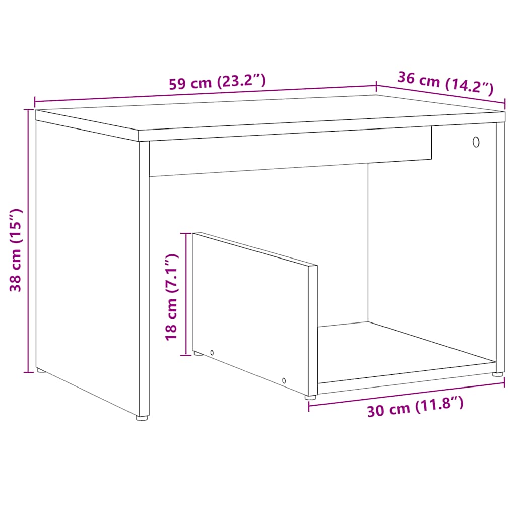 sidebord 59x36x38 cm konstrueret træ kunsteg