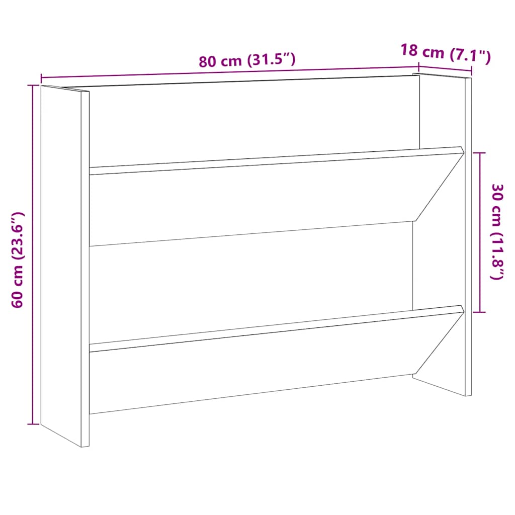 væghængt skoreol 80x18x60 cm konstrueret træ antikt træ-look