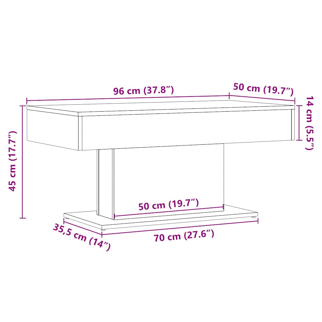 sofabord kunstnerisk eg 96x50x45 cm konstrueret træ