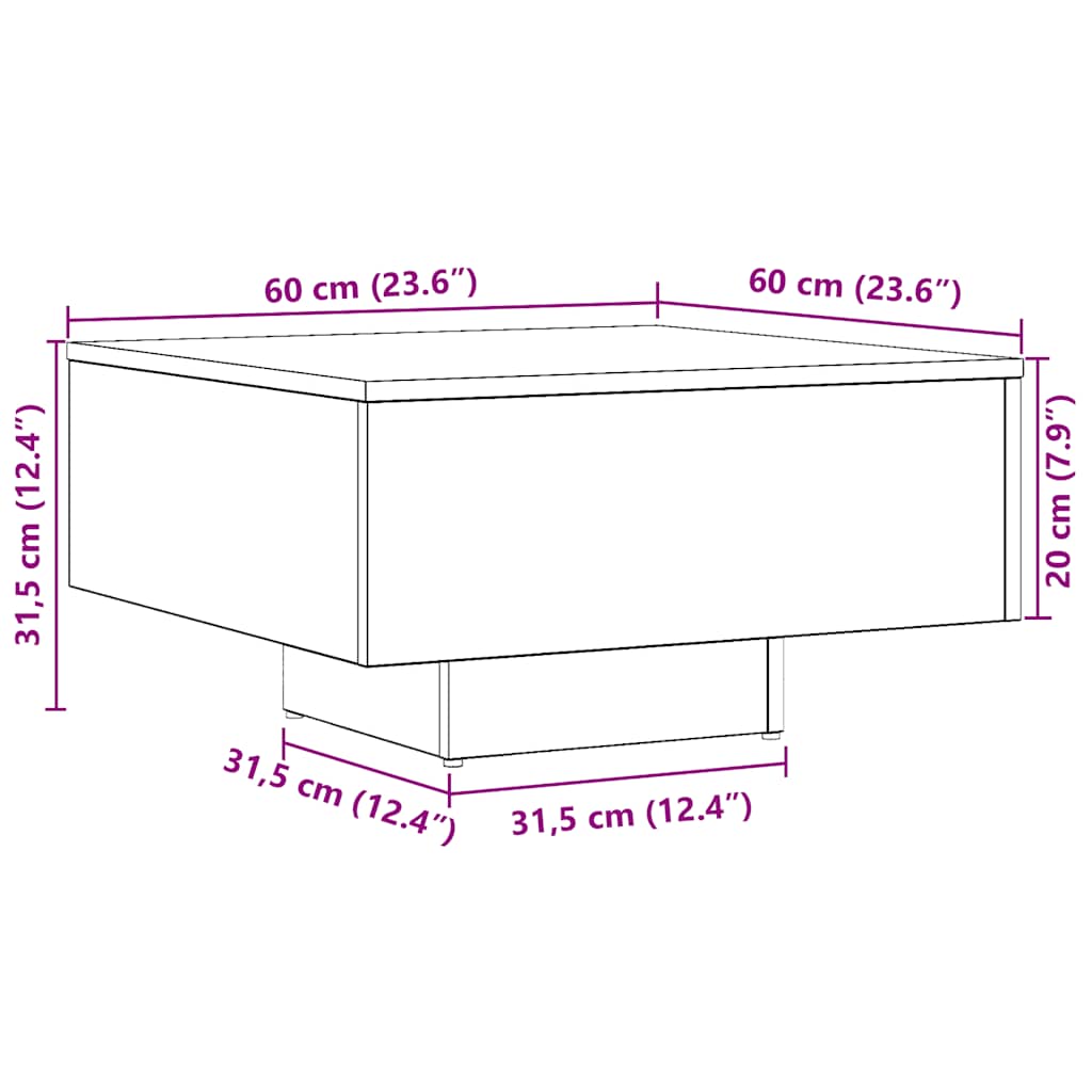 sofabord 60x60x31,5 cm konstrueret træ egetræsfarve