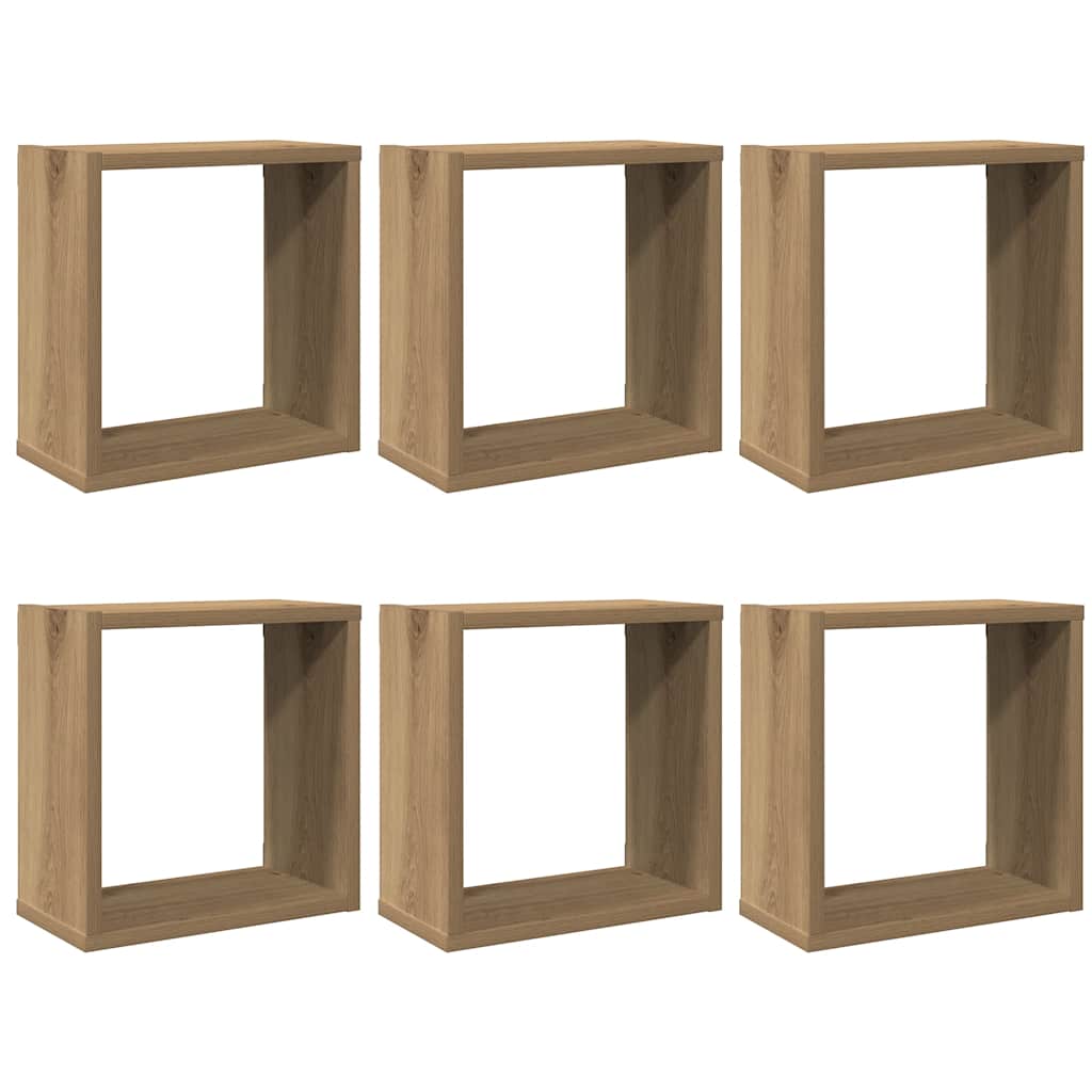 væghylder 6 stk. 30x15x30 cm kubeformet konstrueret træ kunsteg
