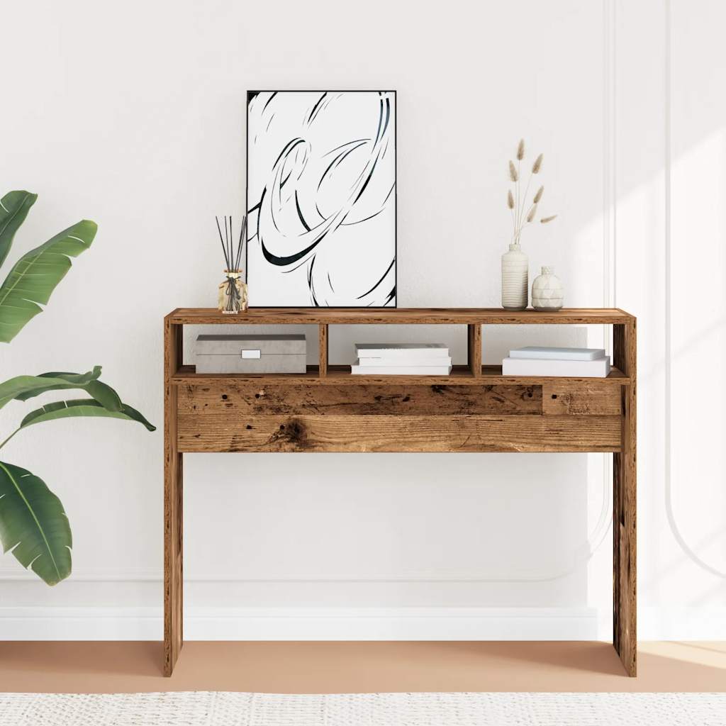 konsolbord 105x30x80 cm konstrueret træ antikt træ